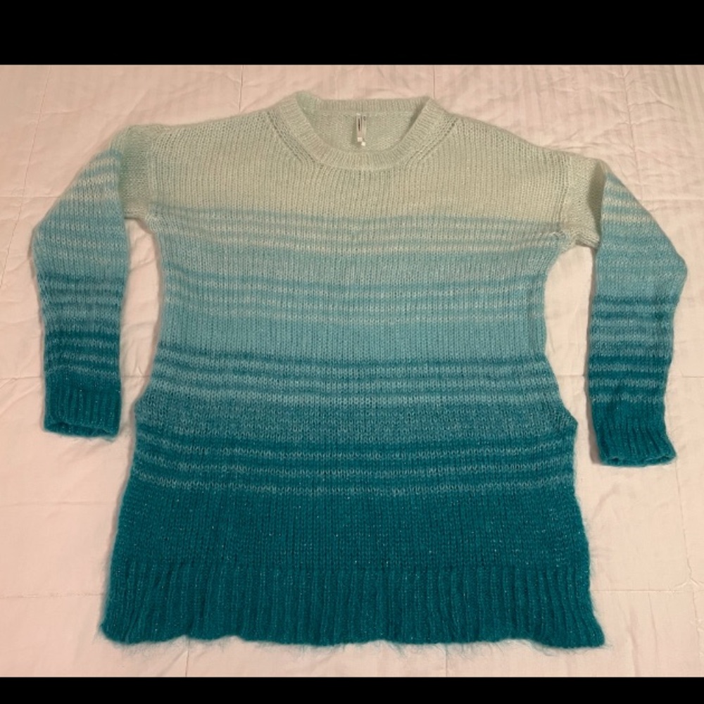 By Anthropologie Blue Ombre Tunic Wool Blend Sweater Size Medium Loose Knit EUC